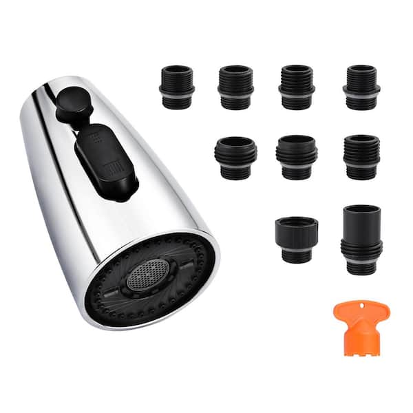 Pull Down Kicthen Faucet Head Replacement with 9-Adapter Kit and 3-Spray Modes in Polished Chrome