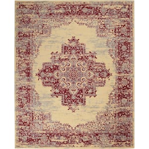 Grafix Cream/Red 8 ft. x 10 ft. Persian Medallion Transitional Area Rug
