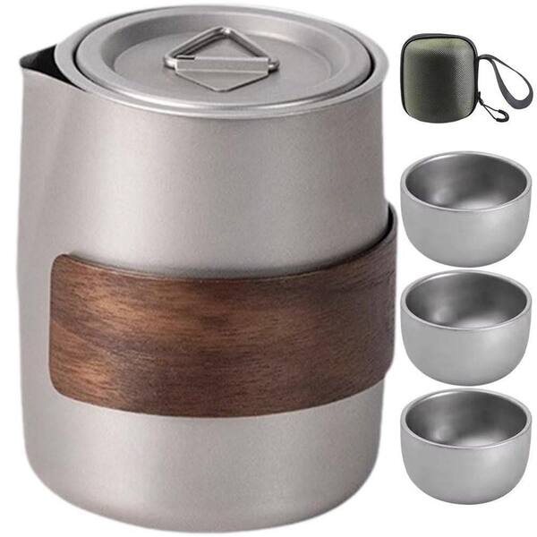1 Set Titanium Camping Tea Set, Lightweight Double Wall Insulated with Filter and Storage Bag, Portable Outdoor Tea Kit