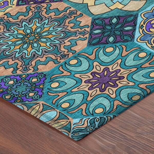 Chantille Machine Washable Indoor/Outdoor Abstract ACN2729 Teal 3 ft. x 4 ft. Area Rug