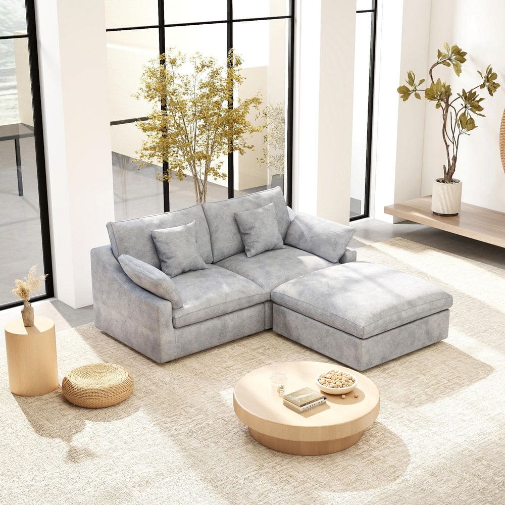 83 in. Square Arm Linen Oversized 3-Piece Comfy Loveseat Modular Sectional Sofa with Ottoman in Light Gray price history on PriceWatchPro
