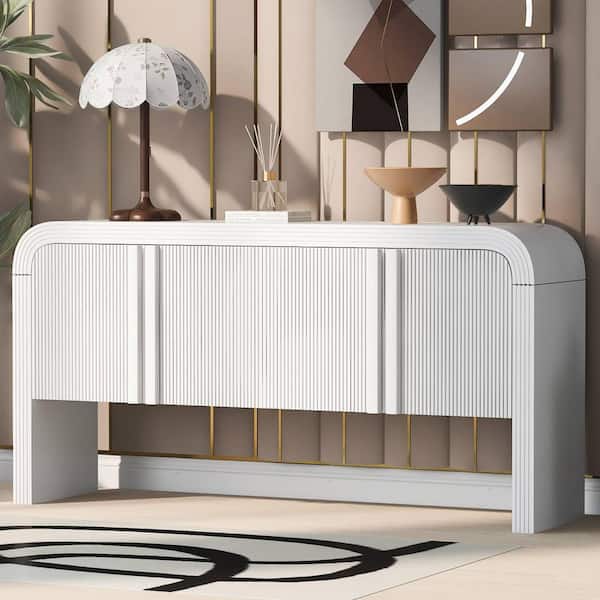 White Wood 63 in. Sideboards with 4 Doors and Adjustable Shelf