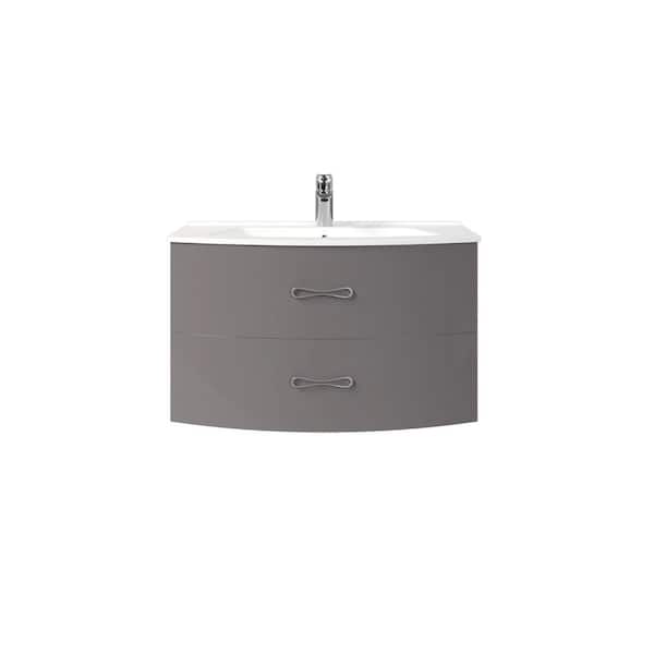 Bari 32 in. Single Sink Floating Gray Bath Vanity with White Porcelain Top (Assembled)