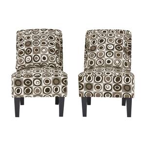 Reames Gray, Black and Brown Geometric Circles Print Fabric Armless Slipper Chair with Lumbar Pillow (Set of 2)
