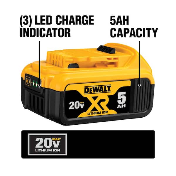 Dewalt DCB205CK 20-Volt MAX 5.0Ah Lithium-Ion Battery and Charger Kit with Bag