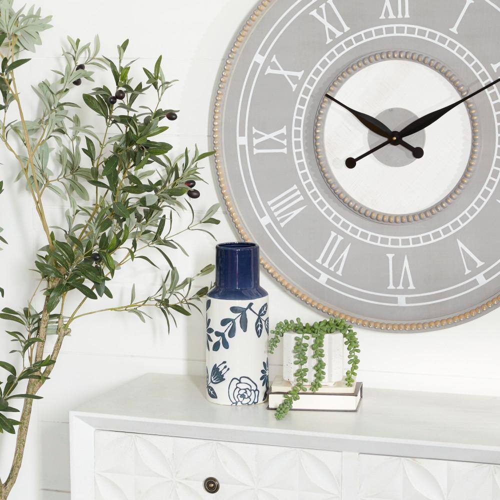 Modern French Country 12" Navy Blue and White Ceramic Table Vase