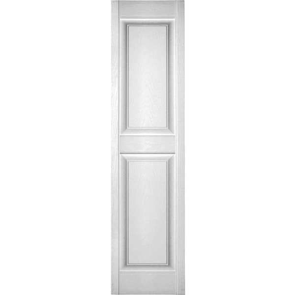 Ekena Millwork 18 in. x 45 in. Lifetime Vinyl Custom 2 Equal Raised Panel Shutters Pair Bright White
