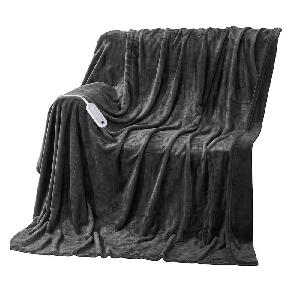 UUDULY Dark Grey Flannel Full Size Electric Blanket 72 in. x 84 in. with 8 Heat Settings and 10 Hour Auto-Off