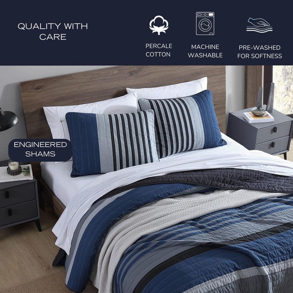 Full Grey Heather Cotton Reversible Quilt Set