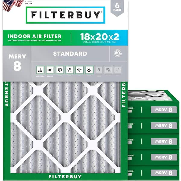 18 in. x 20 in. x 2 in. MERV 8 (FPR 5) Dust Defense Pleated HVAC AC Furnace Air Filters Replacement (6-Pack)