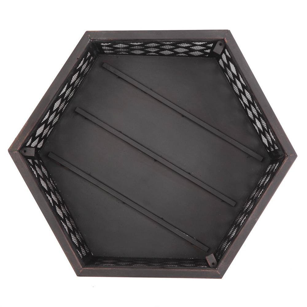 Hexagonal Bronze Iron Wood Burning Outdoor Fire Pit