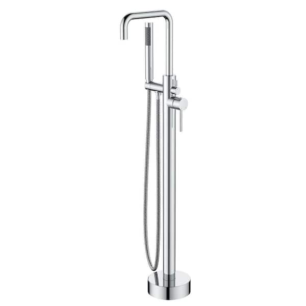 Unbranded Single-Handle Freestanding Floor Mount Tub Faucet Bathtub Filler with Hand Shower in Polished Chrome