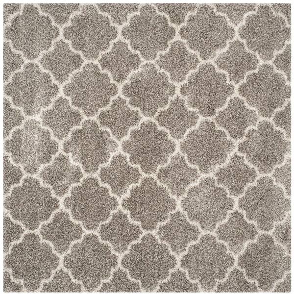 SAFAVIEH Hudson Shag Gray/Ivory 9 ft. x 9 ft. Square Quatrefoil