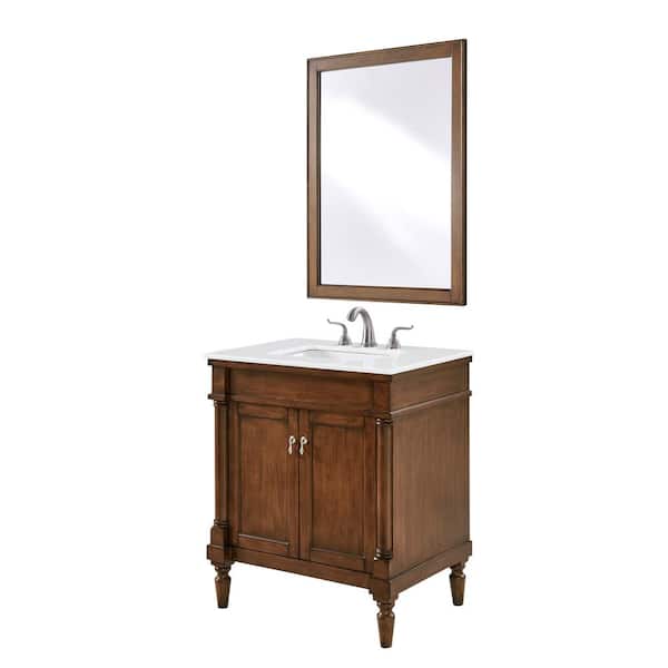 30 in W x 21.5 in. D x 35 in H Single Sink Bath Vanity in Walnut with Ivory White Engineered Marble Top
