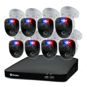 8-Channel 4K UHD 2TB DVR Security Camera System with 8 Wired Enforcer Bullet Cameras and Loud Siren