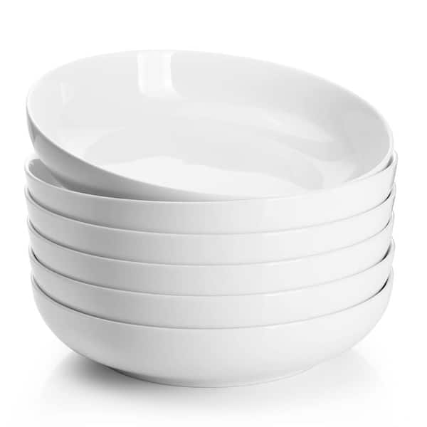 30 Ounce White Porcelain Pasta Bowls Set of 6 with 8.4 Inch Diameter for Dinner and Salad