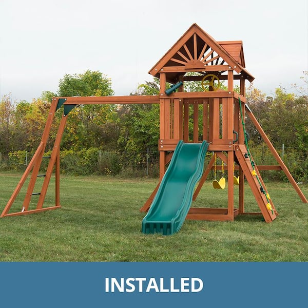 Swing-N-Slide Playsets Installed Sky Tower Plus Complete Wooden Outdoor Playset with Monkey Bars and Swing Set Accessories 6037 Home Depot