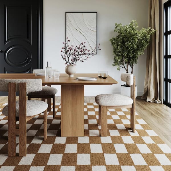 Calina Modern Checkered Indoor Wool Golden Tan 9 ft. x 12 ft. Indoor Area Rug