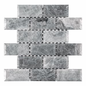 Tundra Grey 2 x 4 Beveled 10 in. x 11.75 in. Interlocking Polished Marble Mosaic Tile (8.16 sq. ft./Case)