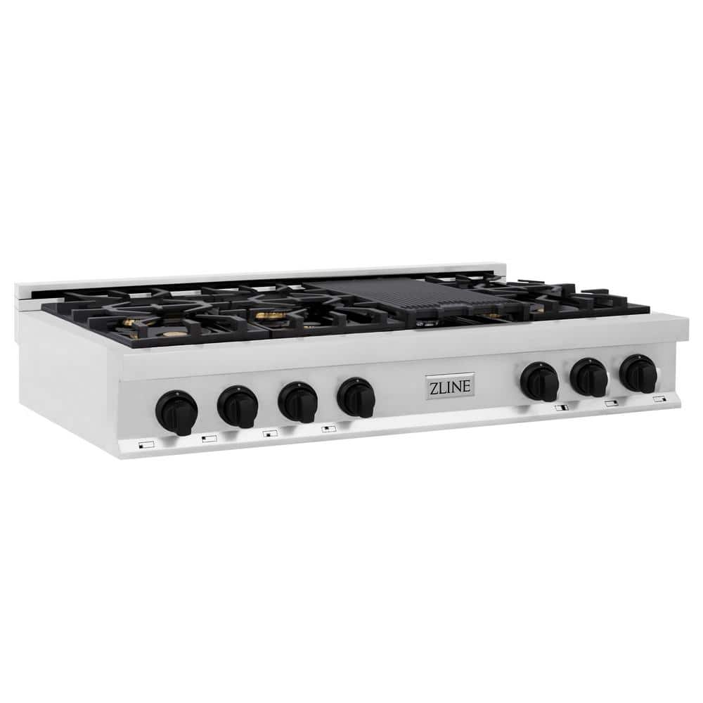 Autograph Edition 48 in. 7 Burner Front Control Gas Cooktop with Matte Black Knobs in Stainless Steel