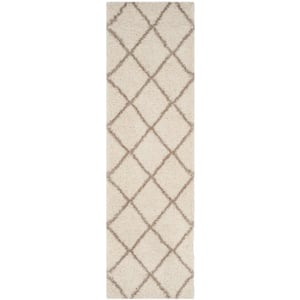 Hudson Shag Ivory/Beige 2 ft. x 10 ft. Geometric Runner Rug