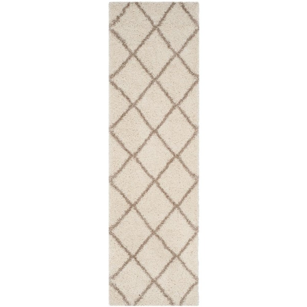 Hudson Shag Ivory/Beige 2 ft. x 12 ft. Geometric Runner Rug