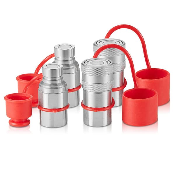 1/2 in. Flat Face Hydraulic Couplers, 1/2 in. NPT Skid Steer Hydraulic Quick Connect Couplers with 4-Dust Caps