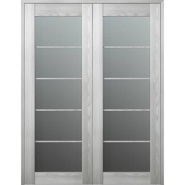 Belldinni Vona 48"x 80" Both Active 5-Lite Frosted Glass Ribeira Ash Wood Composite Double Prehung French Door
