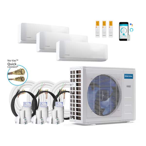 DIY 5th Gen 27,000 BTU 2.25 Ton 3 Zone 23 SEER2 Ductless Mini Split AC and Heat Pump with 6K,9K,12K-16,25,35 ft. Lines