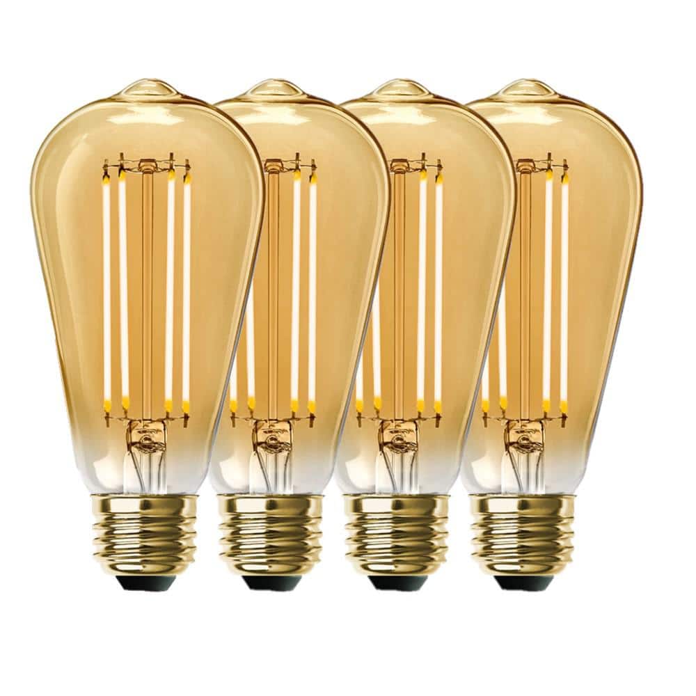 100-Watt Equivalent ST19 Dimmable Straight Filament Amber Glass Vintage Edison E26 LED Light Bulb, Warm White (4-Pack) price history on PriceWatchPro