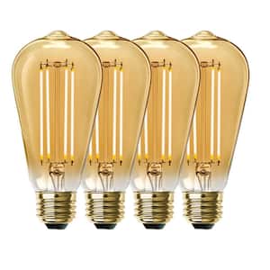 100-Watt Equivalent ST19 Dimmable Straight Filament Amber Glass Vintage Edison LED Light Bulb, Warm White (4-Pack)