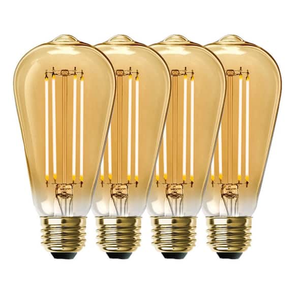 Photo 1 of 100-Watt Equivalent ST19 Dimmable Straight Filament Amber Glass Vintage Edison LED Light Bulb, Warm White (4-Pack)