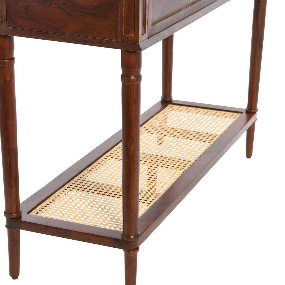 Maxwelton Dark Brown Wood Console Table with Cane Shelf