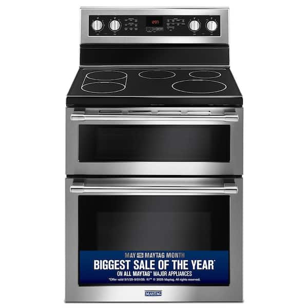 Maytag 6.7 cu. ft. 5 Burner Element Double Oven Electric Range with Convection Oven in Fingerprint Resistant Stainless Steel