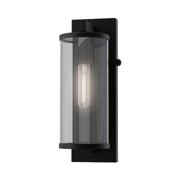 LumLight Duluth 5.2 in. Plug and Play 1-Light Matte Black Outdoor Wall Light Coach Sconce with SkyPlug