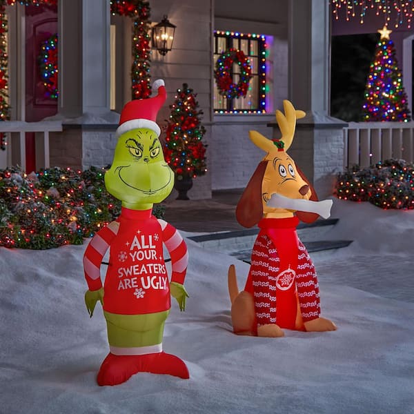 Grinch 4 ft. LED Grinch in Ugly Christmas Sweater Inflatable ...