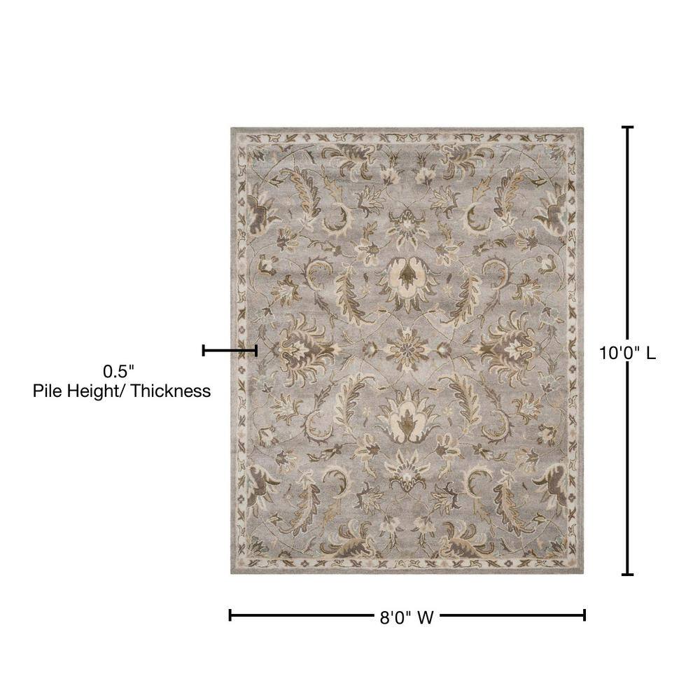 Elegant Gray Floral Tufted Wool and Viscose 8' x 10' Area Rug