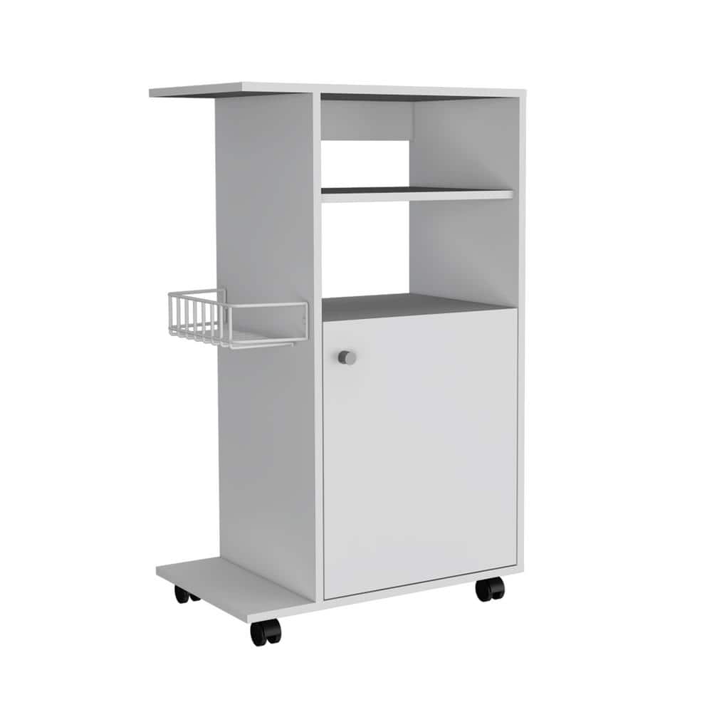 LORDEAR White Particle Board Kitchen Cart with Single Door Cabinet and ...