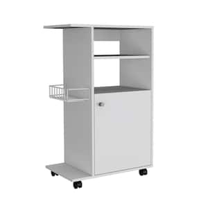 White Particle Board Kitchen Cart with Single Door Cabinet and Four Casters
