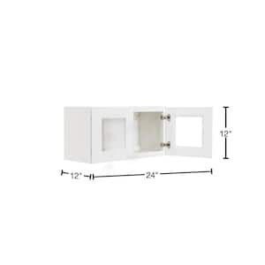 Lancaster White Plywood Shaker Stock Assembled Wall Glass Door Kitchen Cabinet 24 in. W x 12 in. H x 12 in. D