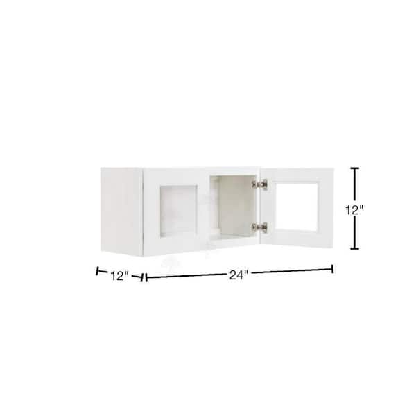 Lancaster White Plywood Shaker Stock Assembled Wall Glass Door Kitchen Cabinet 24 in. W x 12 in. H x 12 in. D