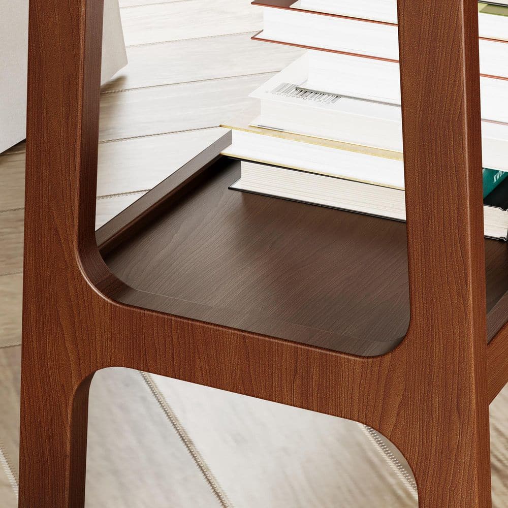 Josiah Retro 23.54 in. Walnut Rectangle Stone End Table with Storage Shelf - thumbnail 5