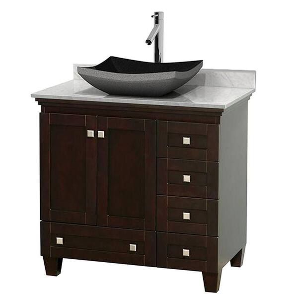 Wyndham Collection Acclaim 36 in. W Vanity in Espresso with Marble Vanity Top in Carrara White and Black Granite Sink