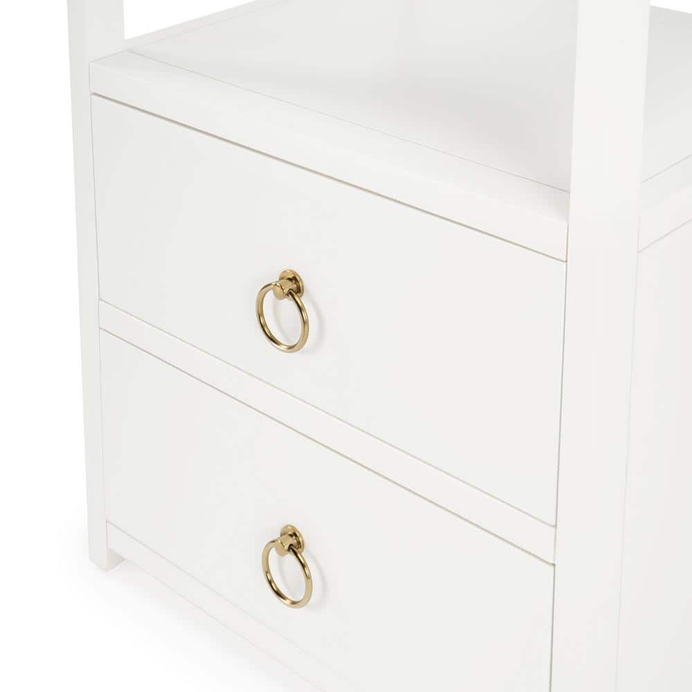 Luxe Minimalist White Acacia 2-Drawer Nightstand with Open Shelf