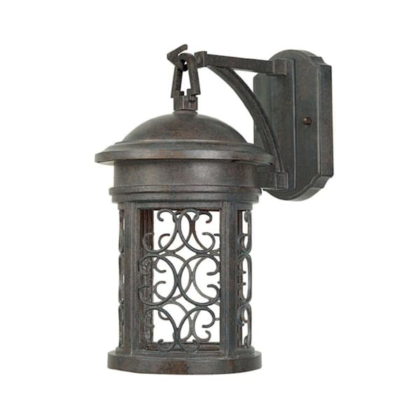Designers Fountain Ellington Mediterranean Patina 1-Light Outdoor Line Voltage Hardwired Porch Light Wall Sconce with No Bulb Included
