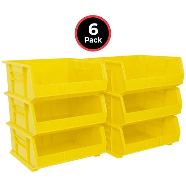30250 Plastic Storage Shelf Bins/ Storage Totes, 15 in. x 16 in. x 7 in. Yellow, (6-Pack)