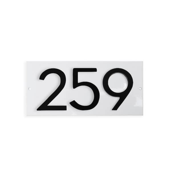 Horizontal Floating Modern Address Plaque (4 in. Numbers-3 Characters)-White/Black