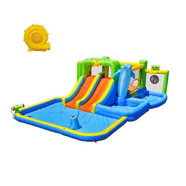 Multi-Colored 9 in 1 Inflatable Bounce House with Blower Shower Soak Pool Sprinkler Fountain Water Gun Target