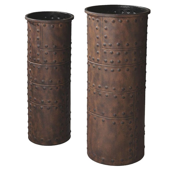 Filament Design Sundry 23 in. Metal Decorative Vases in Rust (Set of 2)