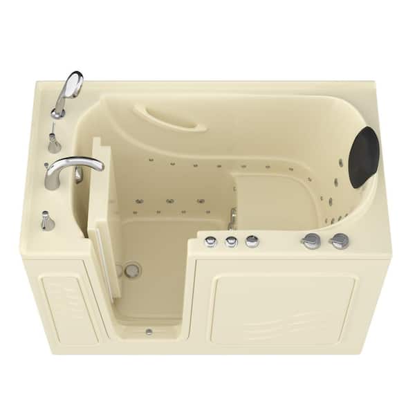 Universal Tubs Safe Premier 53 in. Left Drain Walk-In Whirlpool and Air Bathtub in Biscuit